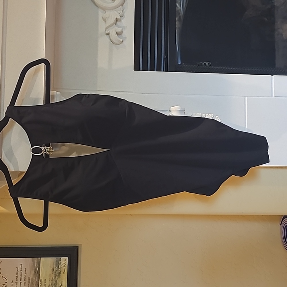 Black bathing suit with skirt coverup